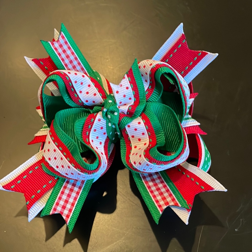 New Custom Hair bow-red, white & green-perfect for the holidays!!
